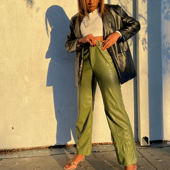 Shein Faux Leather Pants - Olive Green - Large (8/10) - Picture 11 of 13